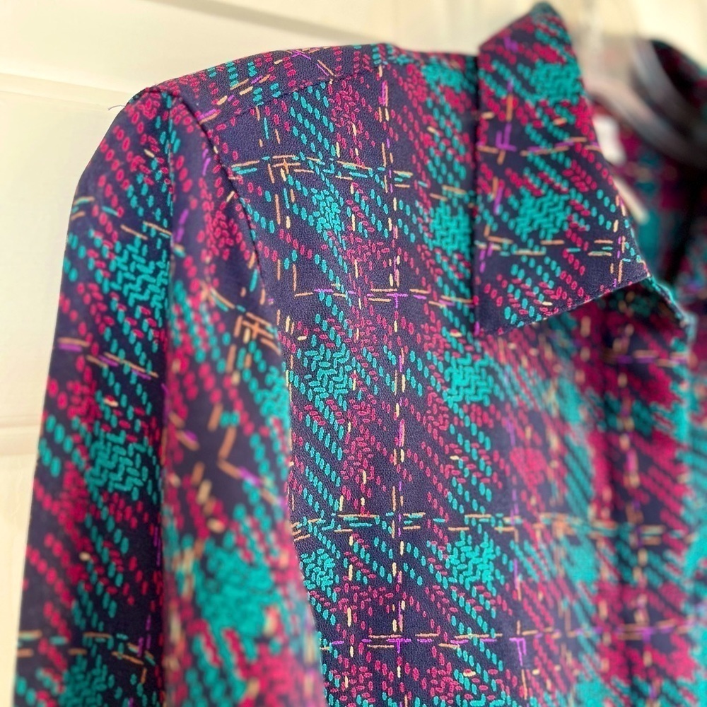 Vintage Purple & Teal Plaid Button-Down Shirt - Picture 10 of 16